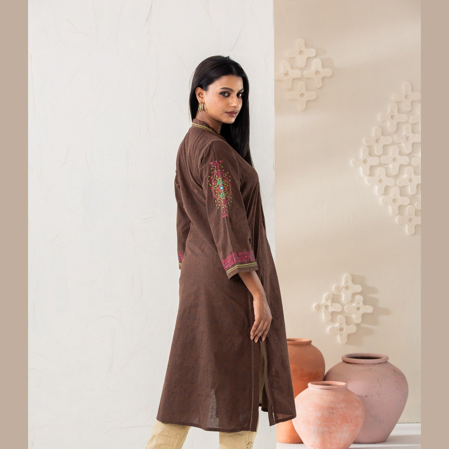 Women Coffee Cotton Kurti