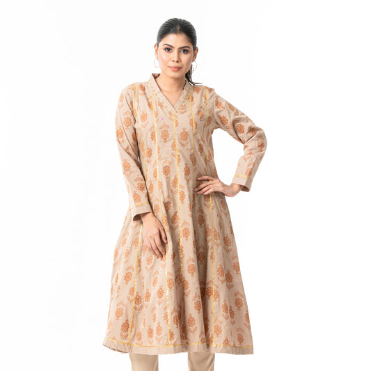 Women Tan Beaded Kurti