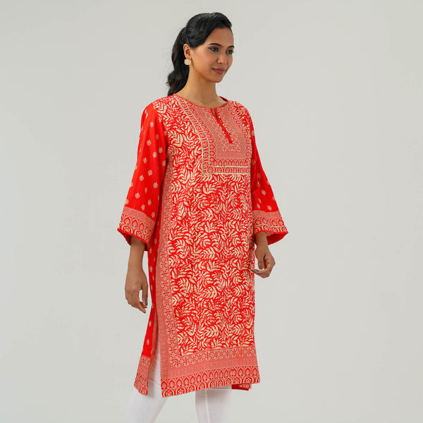 Womens Embroidered Kurti Red