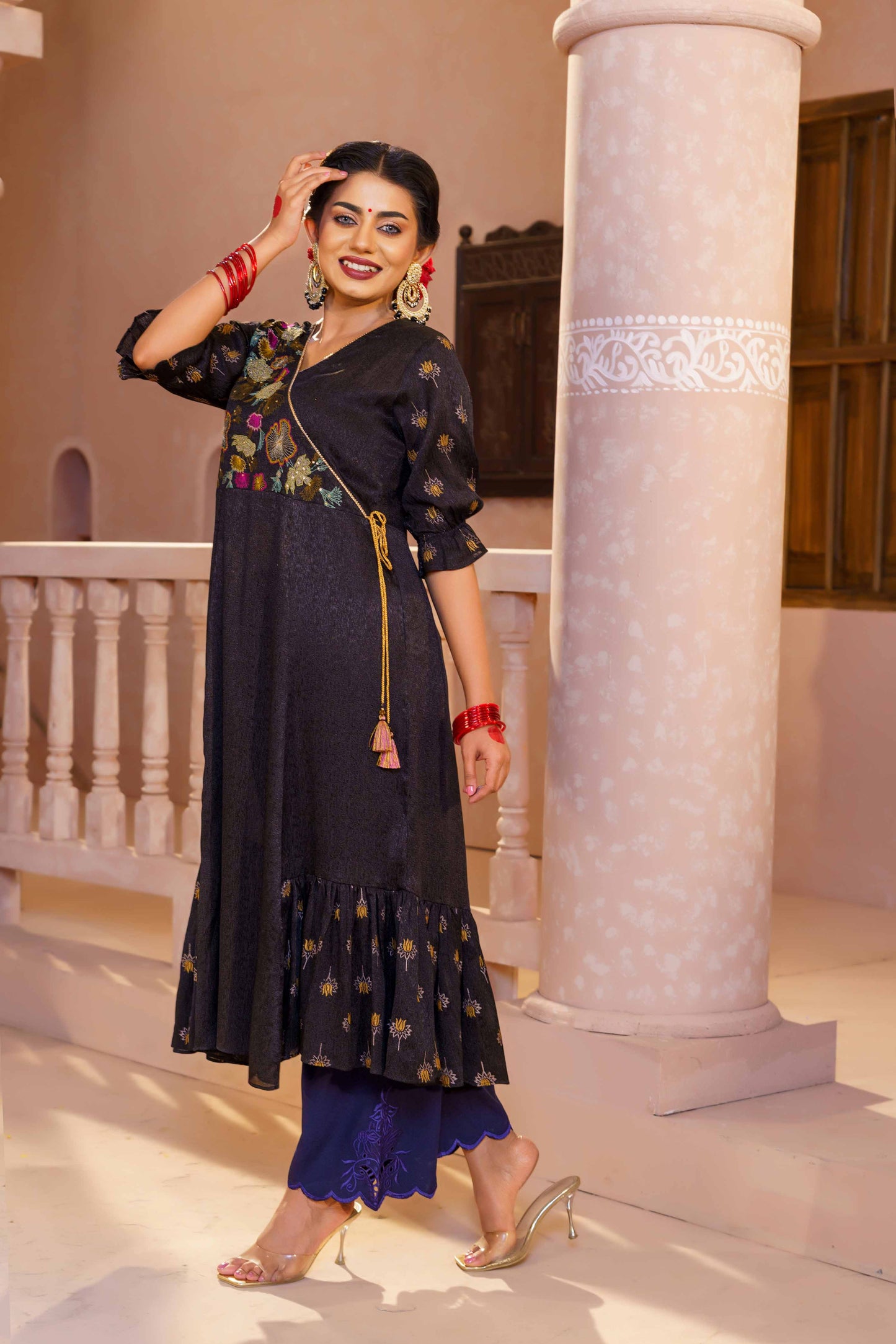 Womens Ethnic High Range Kurti-Black