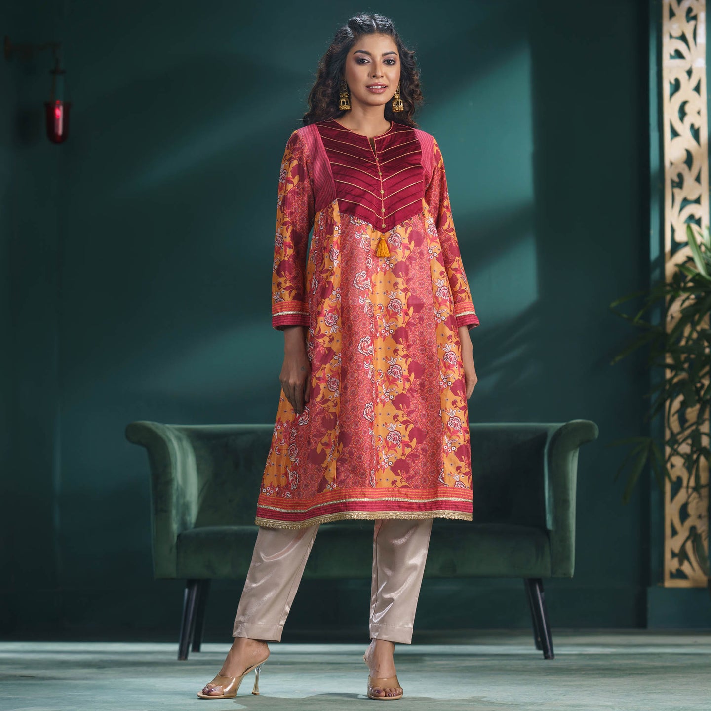 ETHNIC HIGH RANGE KURTI-ORANGE