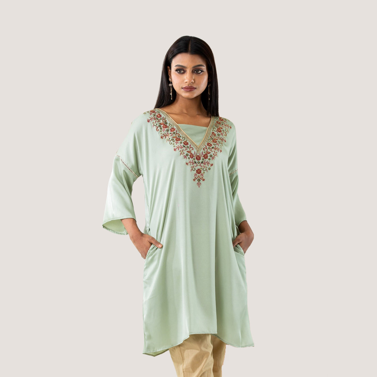 Women Pastel Embroidered Kurti