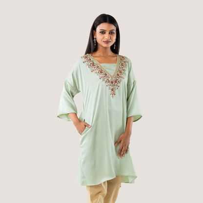 Women Pastel Embroidered Kurti