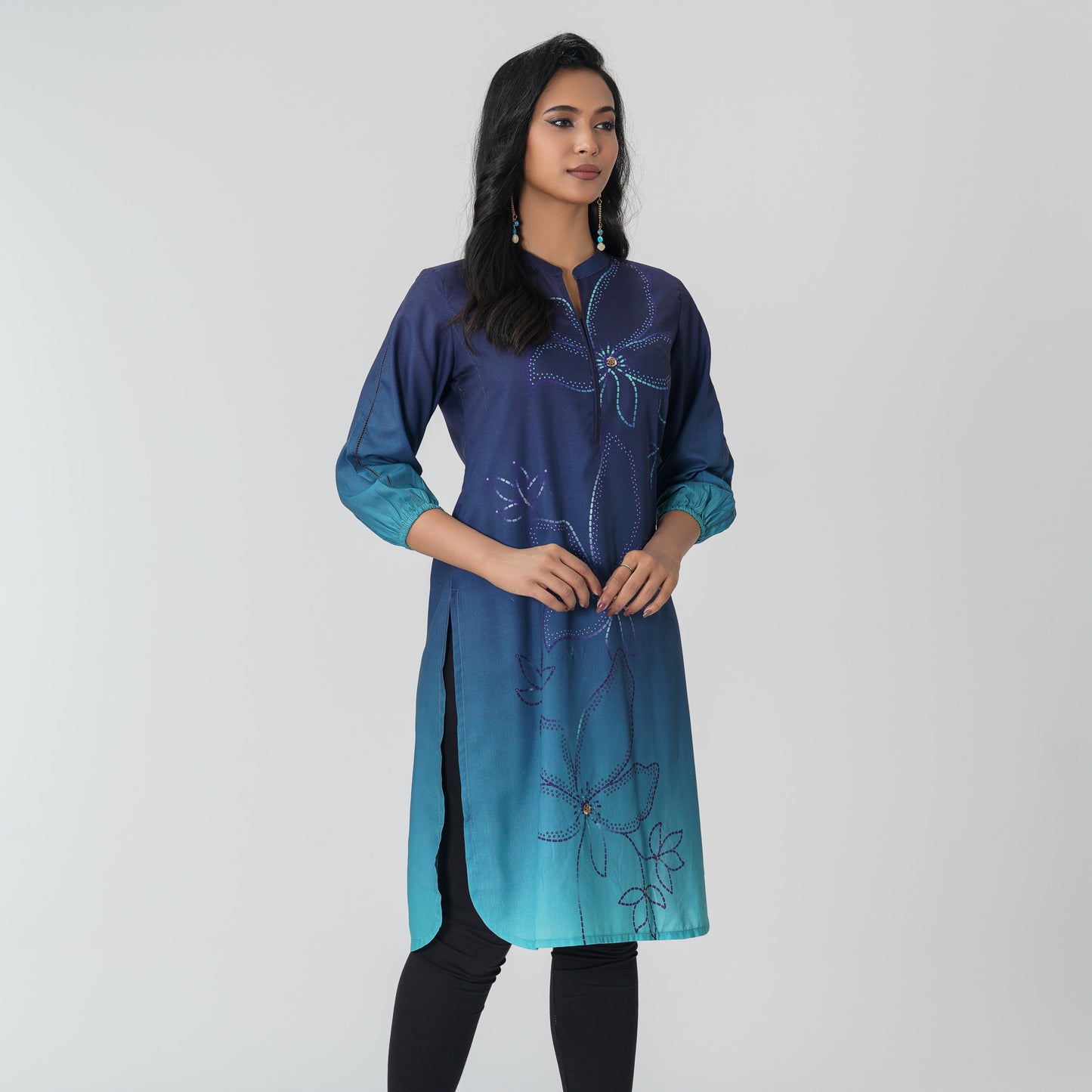 Women Navy Ethnic Kurti