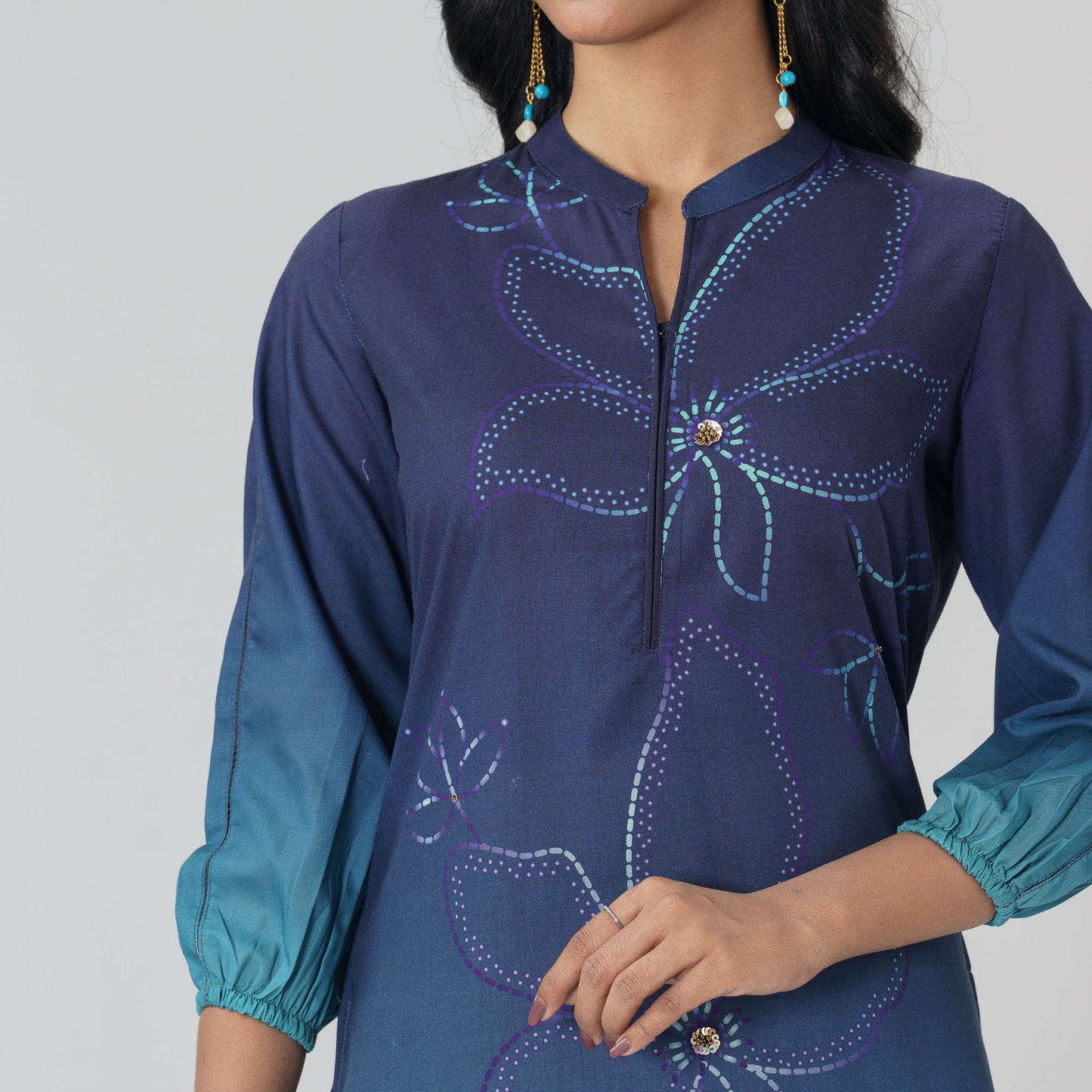 Women Navy Ethnic Kurti