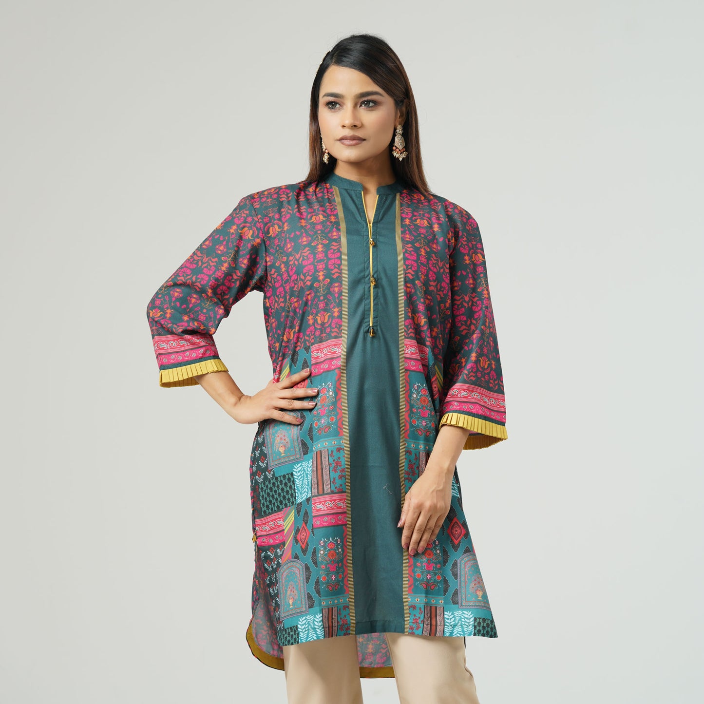 Womens Bottle Green Ethnic Kurti