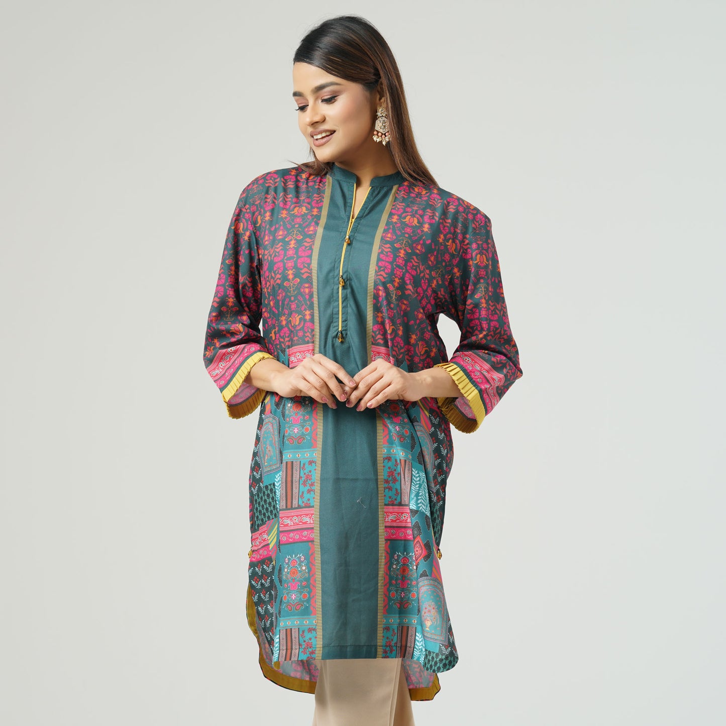 Womens Bottle Green Ethnic Kurti