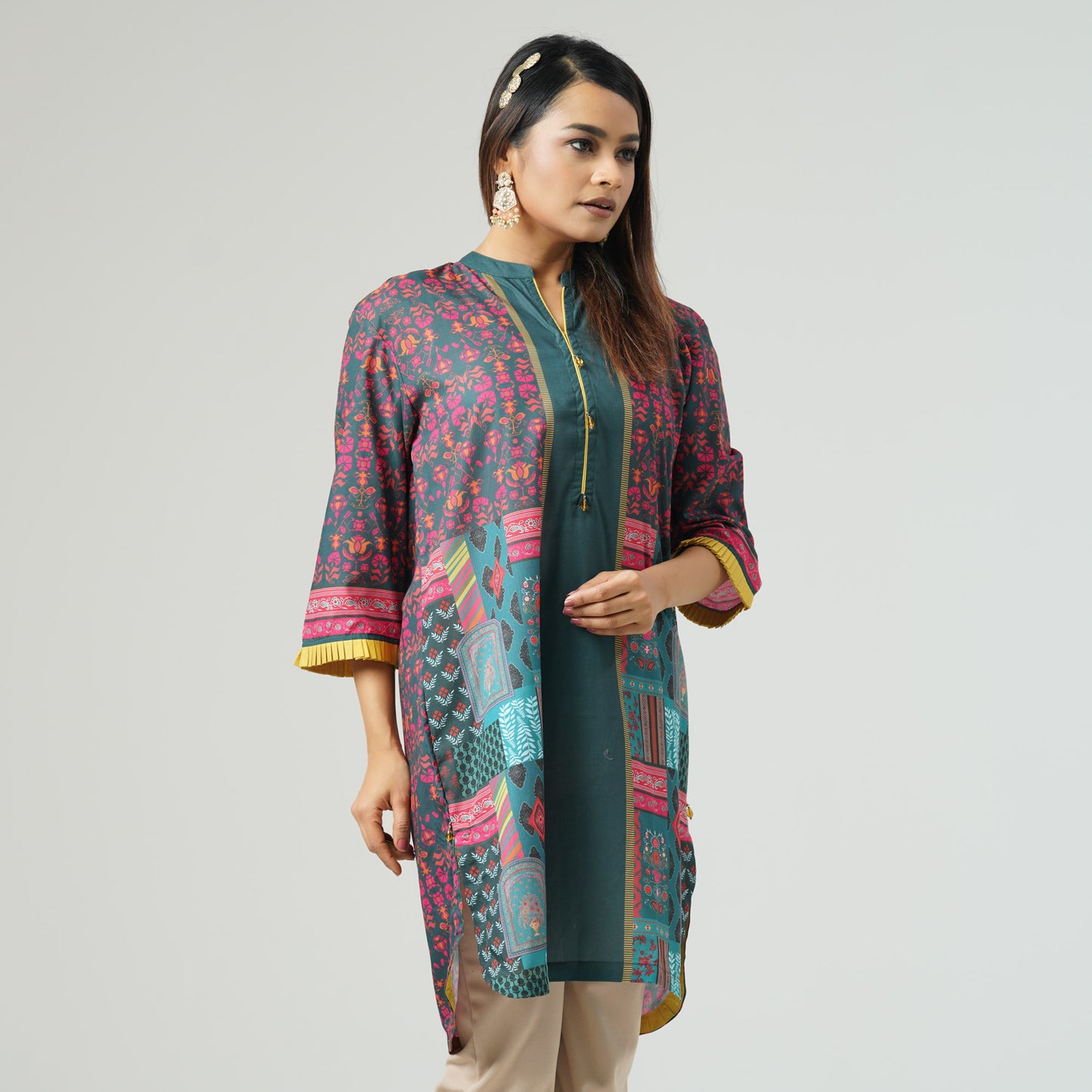 Womens Bottle Green Ethnic Kurti