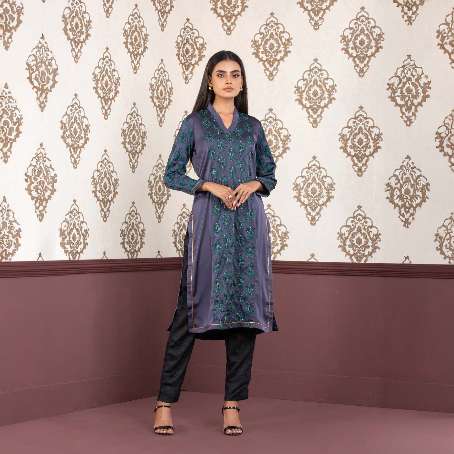 Womens Ethnic Premium Kurti-Dark Ash