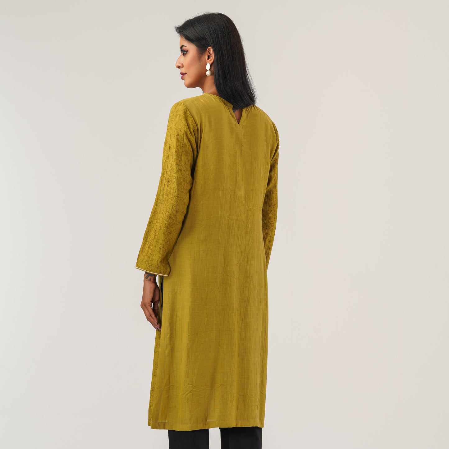 Womens Olive Embroidered Kurti