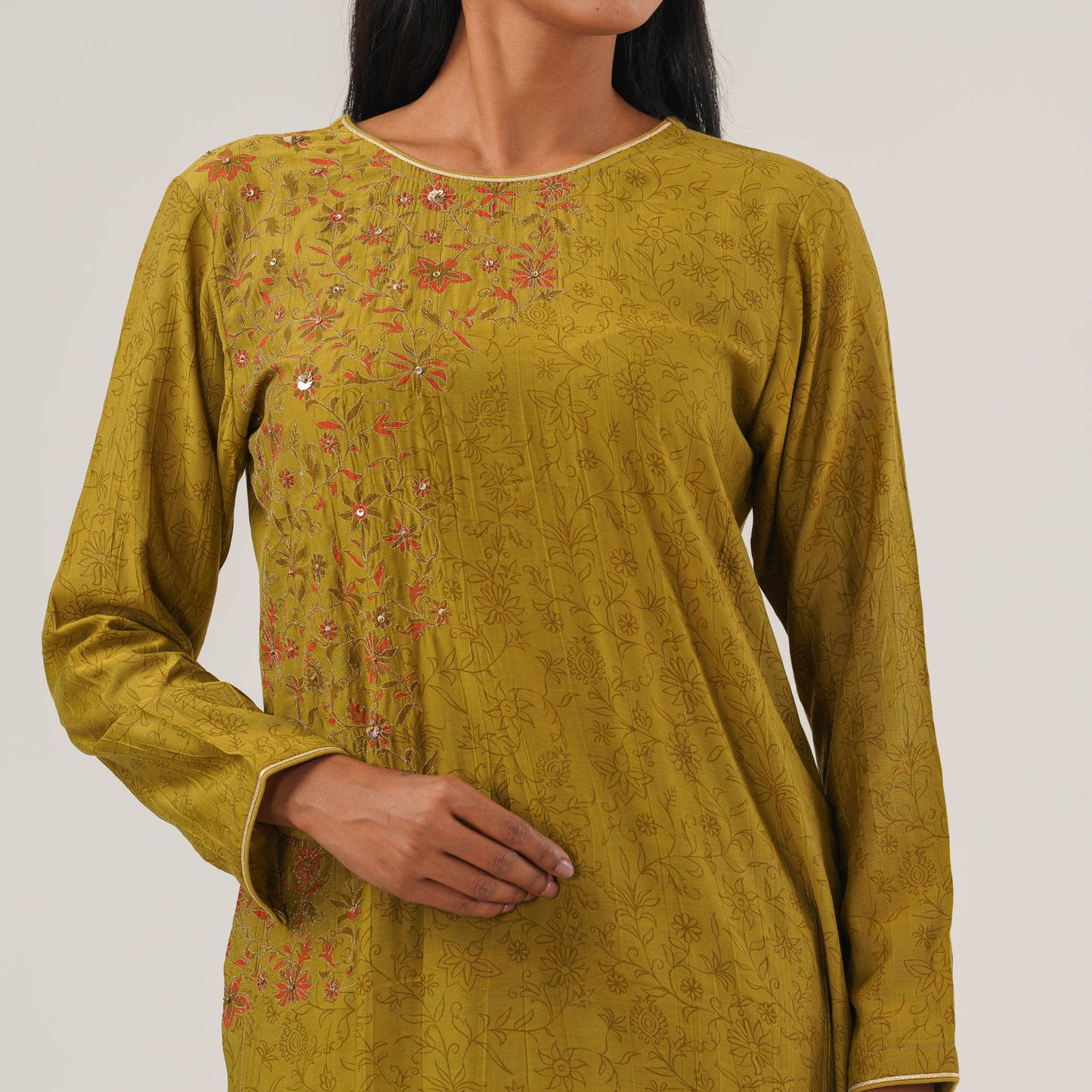 Womens Olive Embroidered Kurti