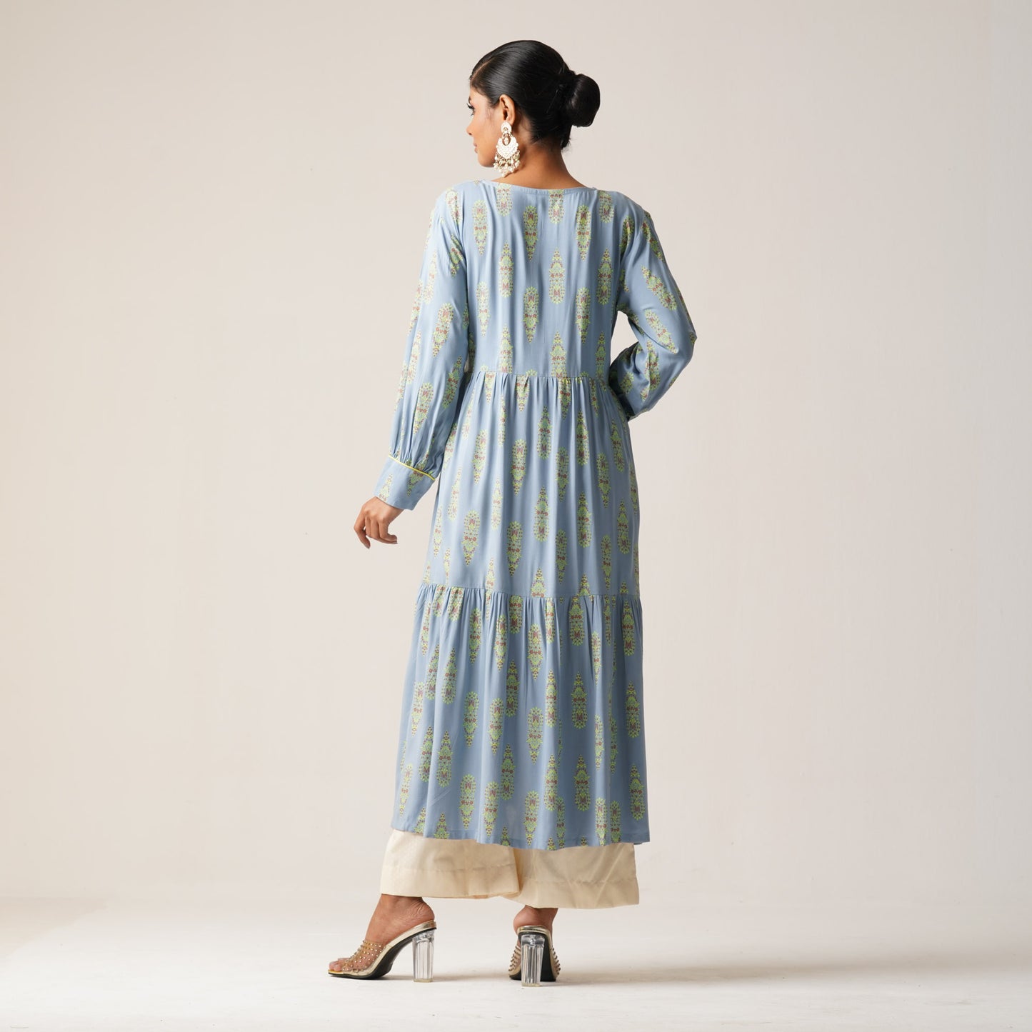 Womens Ethnic Fusion Kurti-Sky