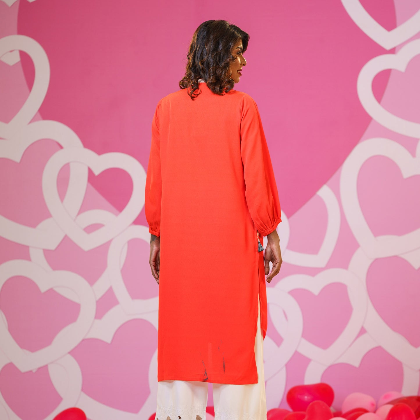 Women Orange Embroidered Kurti