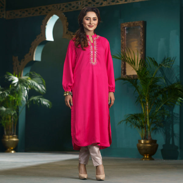 ETHNIC FUSION KURTI-HOT PINK