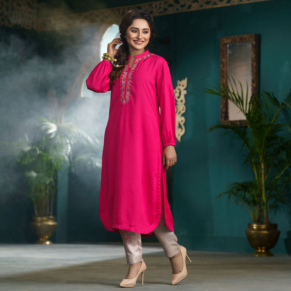 ETHNIC FUSION KURTI-HOT PINK