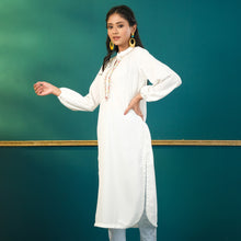 Load image into Gallery viewer, Women White Embroidered Kurti
