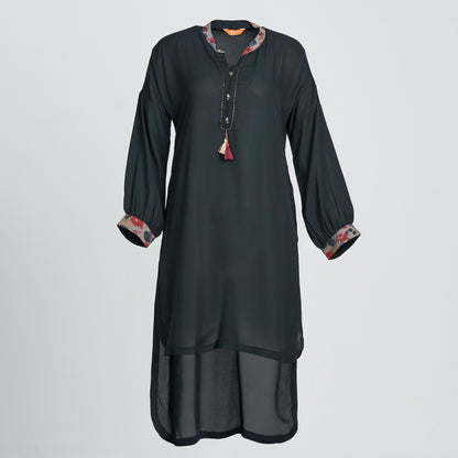 ETHNIC FUSION KURTI-BLACK