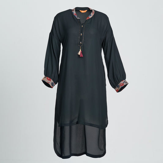 ETHNIC FUSION KURTI-BLACK