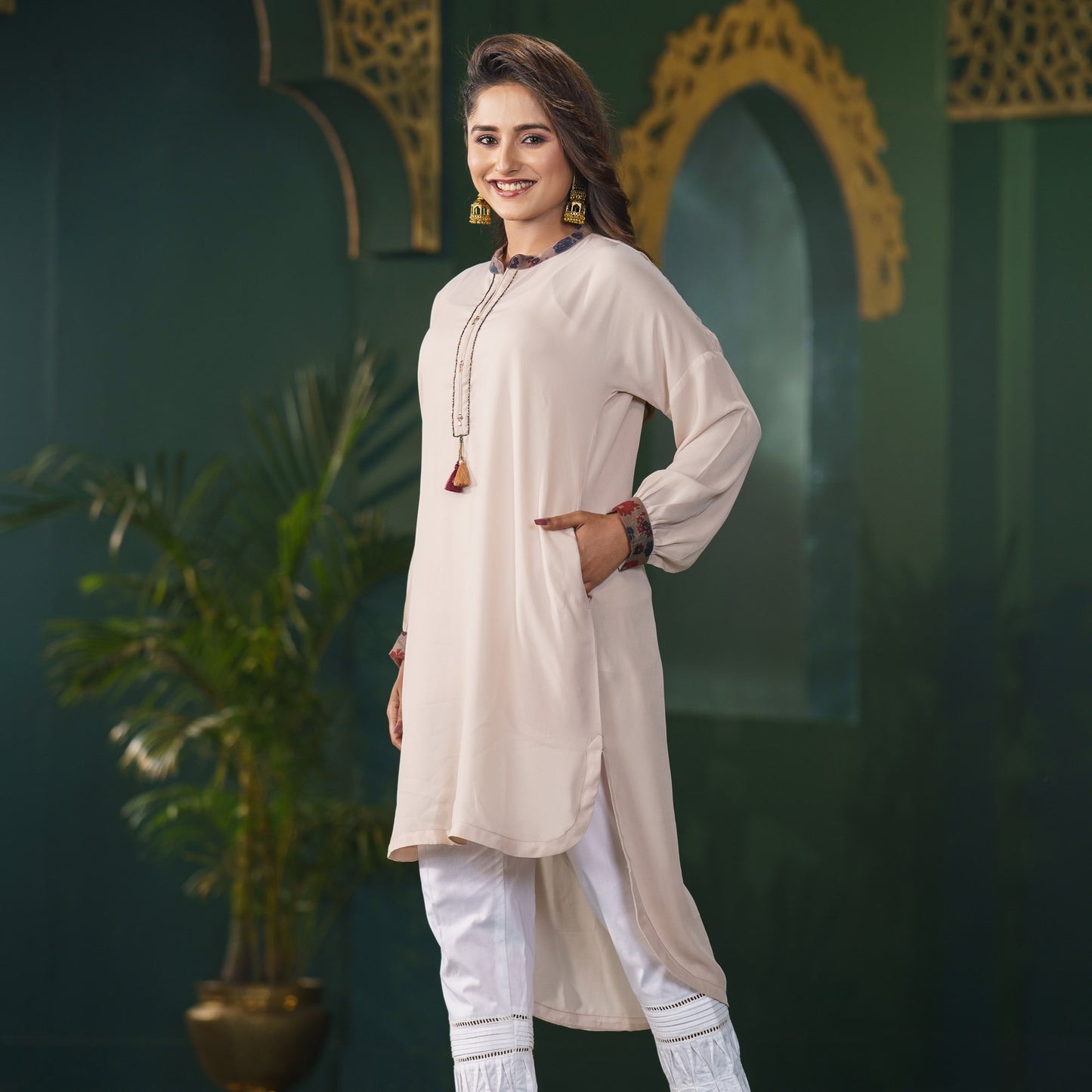 Women Ethnic Beige Fusion Kurti