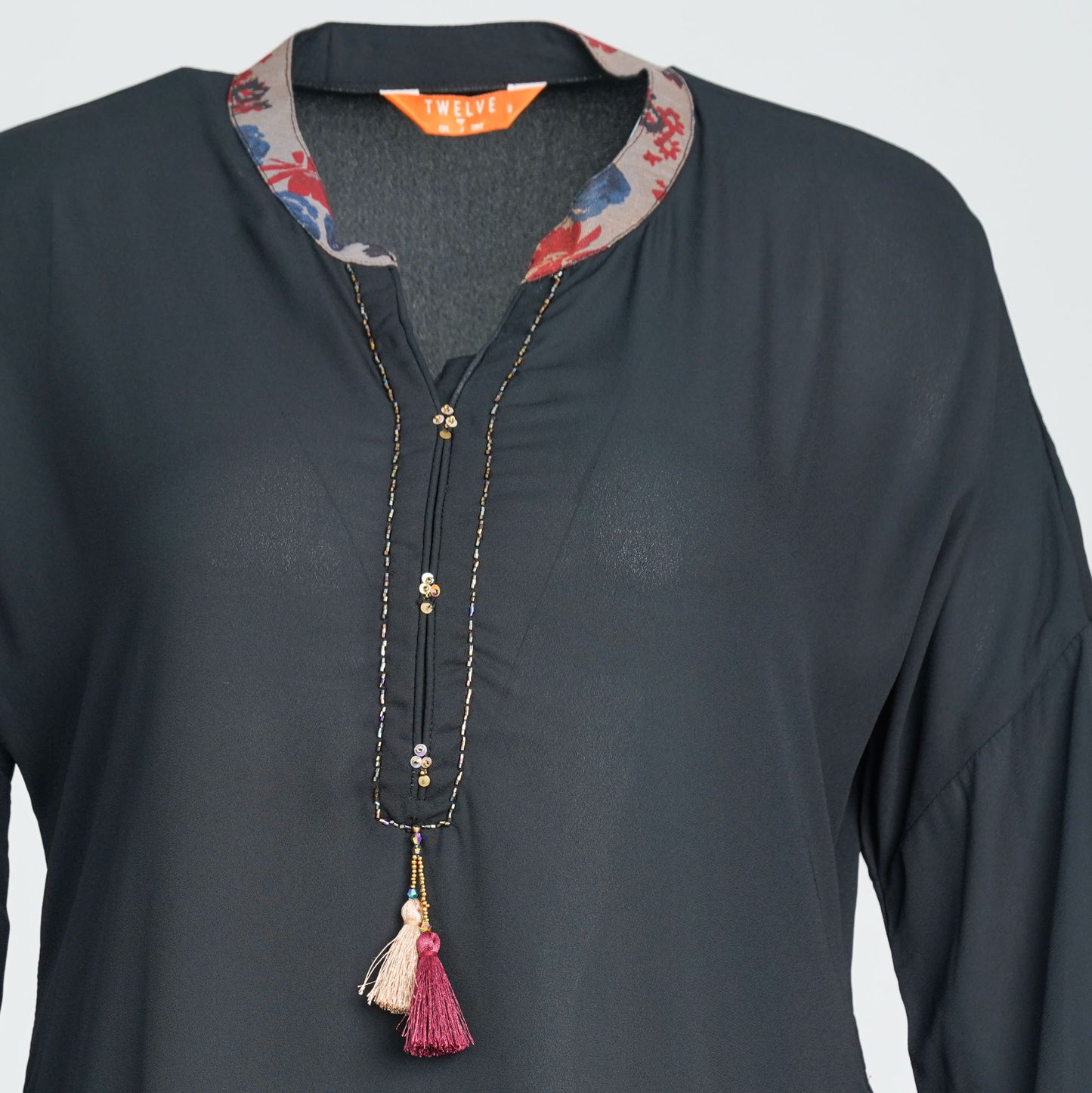 ETHNIC FUSION KURTI-BLACK