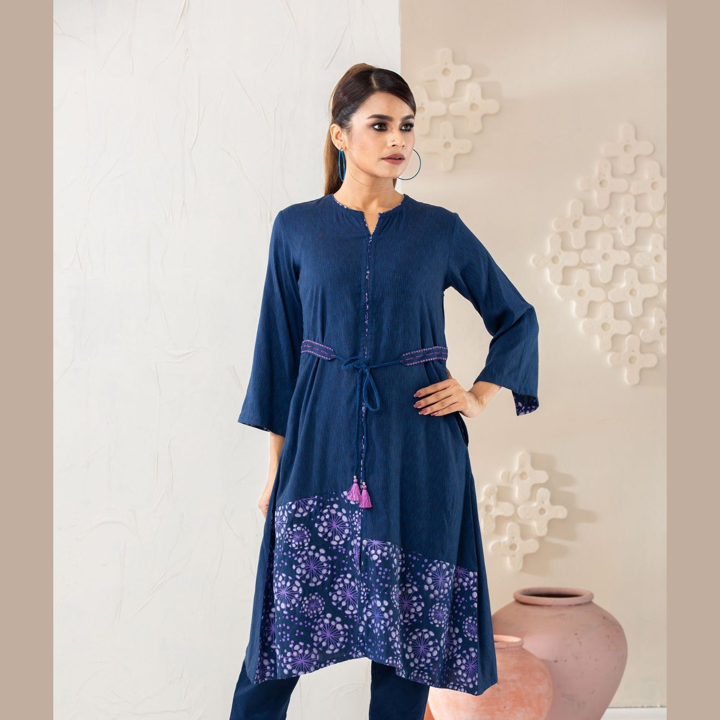 Women Navy Fusion Kurti