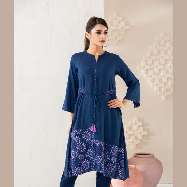 Womens Navy Fusion Kurti