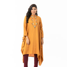 Load image into Gallery viewer, Women Mustard Embroidered Kurti
