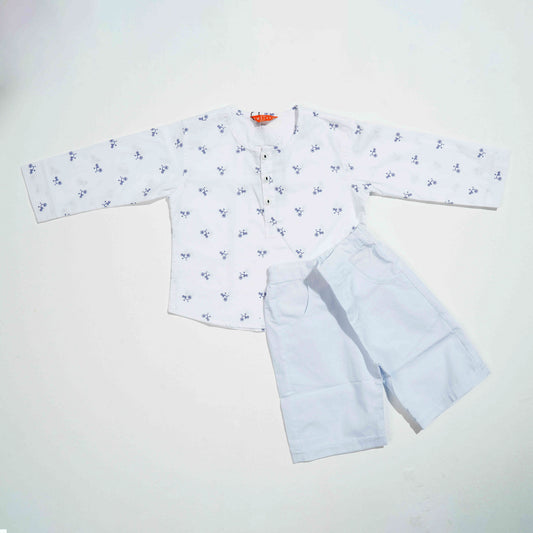 New Born Boys 2Pcs - White Print