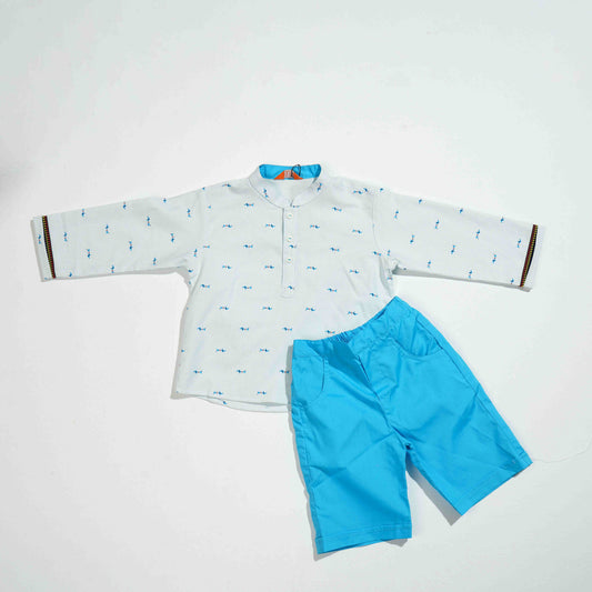 New Born Boys 2Pcs-Blue White Print