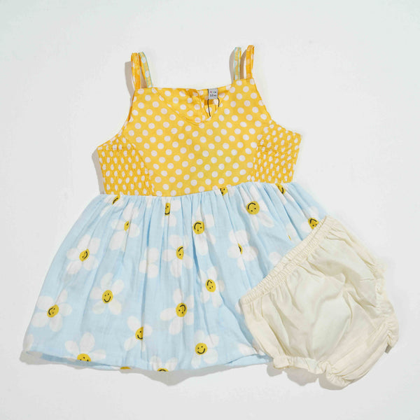 NEW BORN GIRLS FROCK-YELLOW PRINT