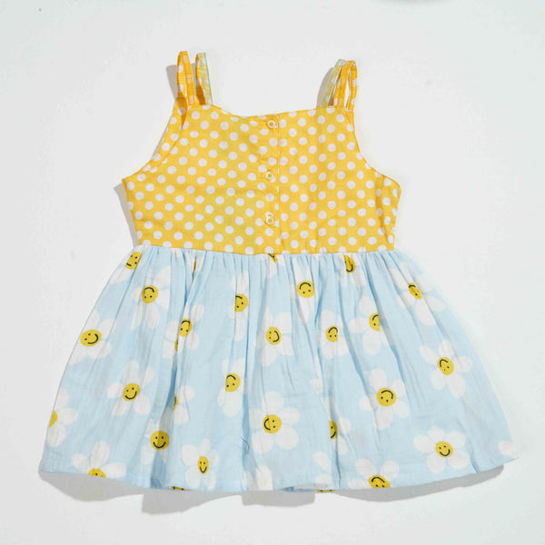 NEW BORN GIRLS FROCK-YELLOW PRINT