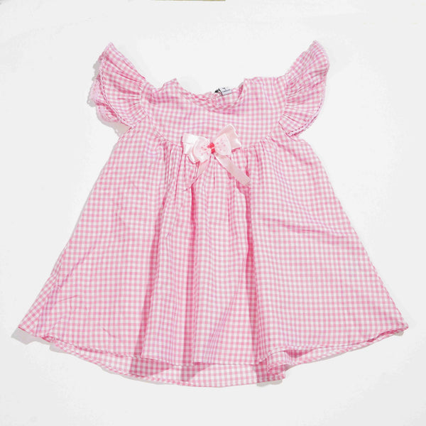 NEW BORN GIRLS FROCK- PINK CHECK