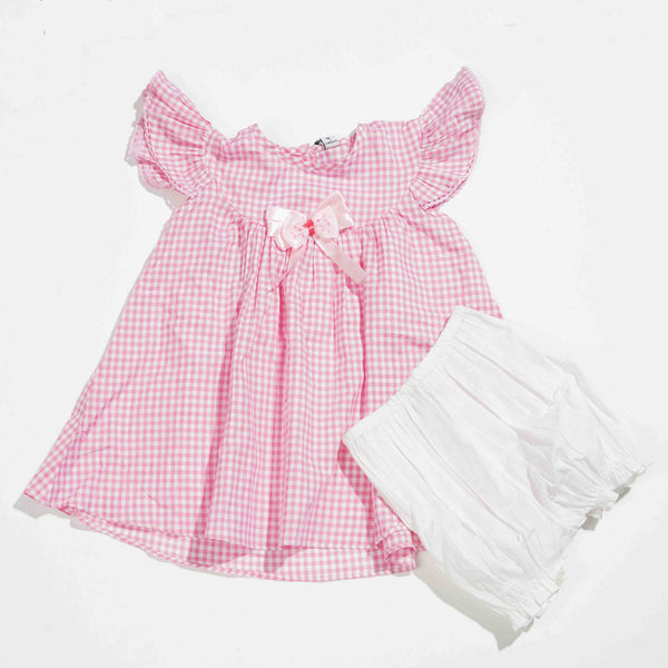 NEW BORN GIRLS FROCK- PINK CHECK