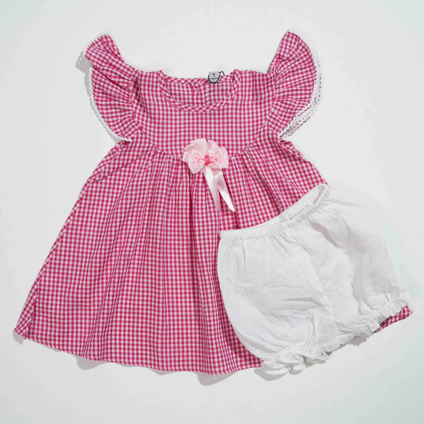 NEW BORN GIRLS FROCK- RED CHECK