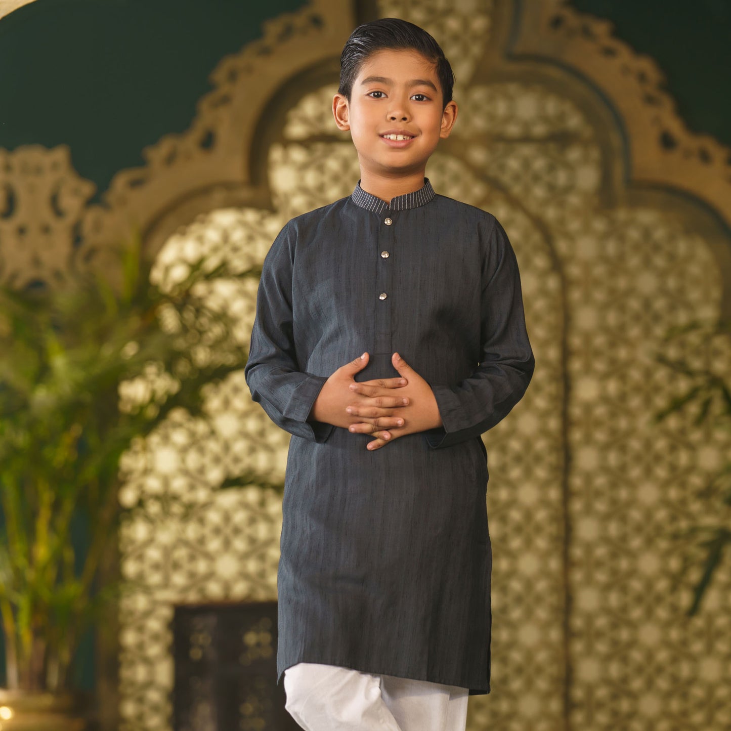 Boy's Black Stitched Panjabi