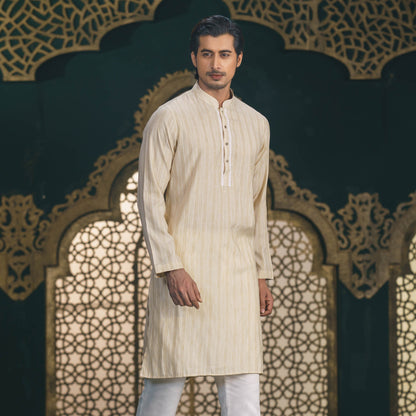 Men's Beige Stripe Panjabi