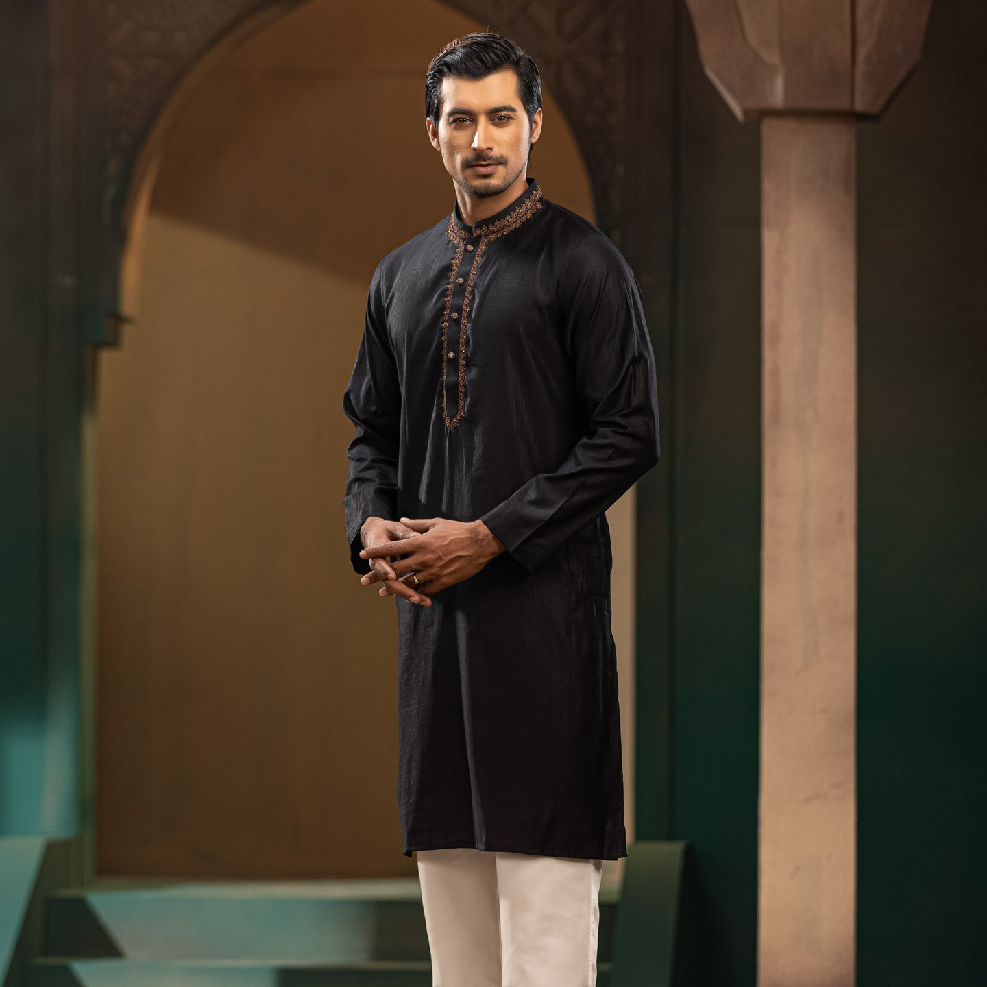 MENS KARCHUPI PANJABI-BLACK