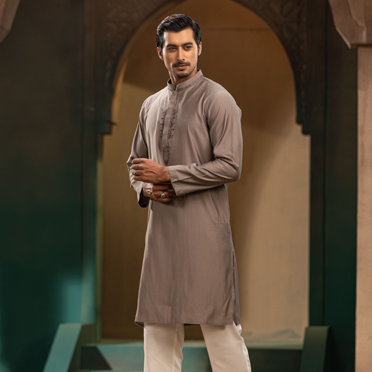 Mens Taupe Karchupi Panjabi