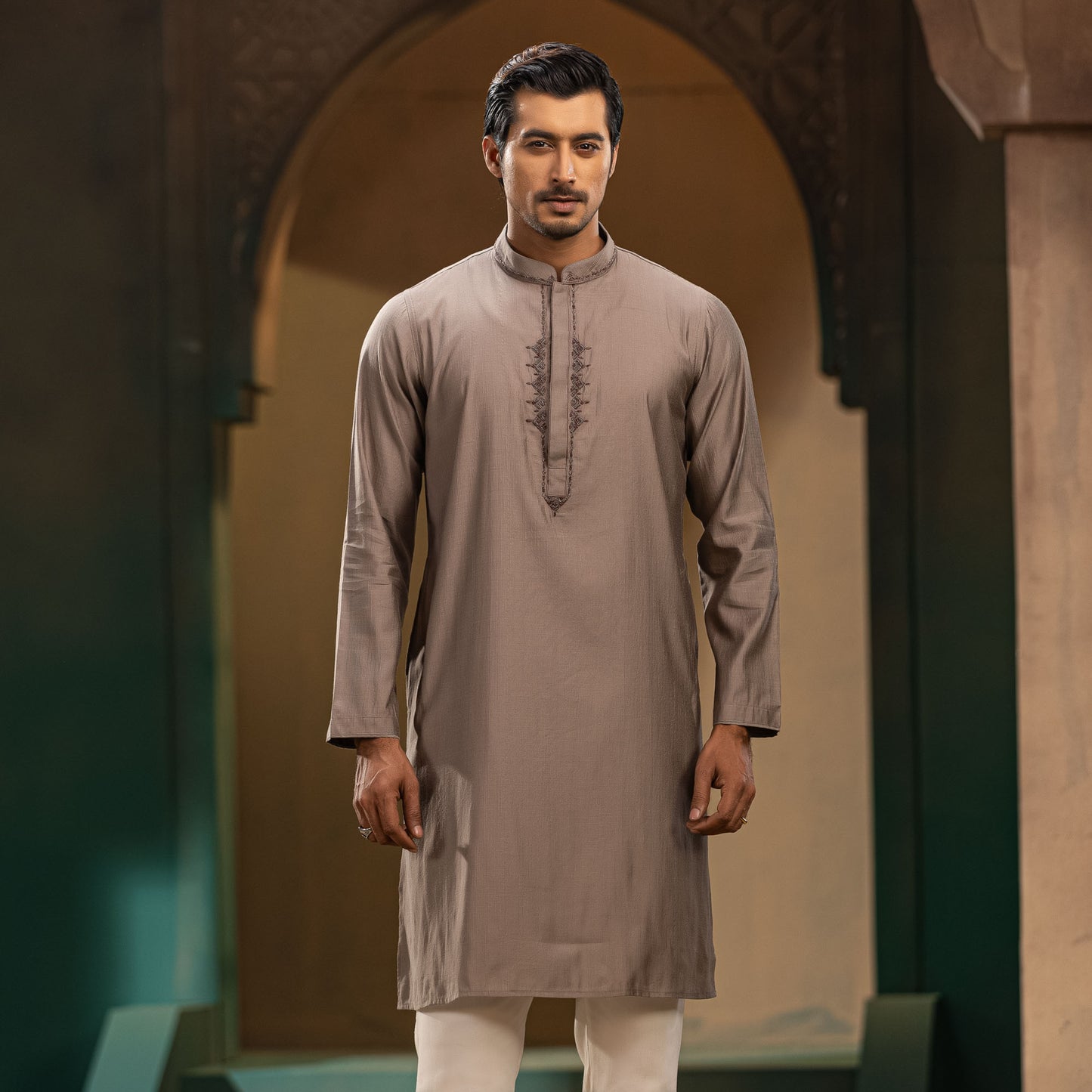 Mens Taupe Karchupi Panjabi