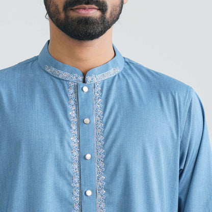 Men’s Bluish Ash Cotton Panjabi