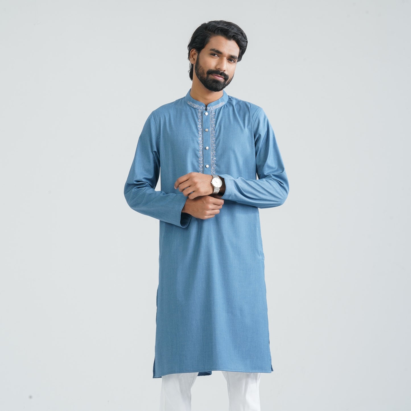 Men’s Bluish Ash Cotton Panjabi