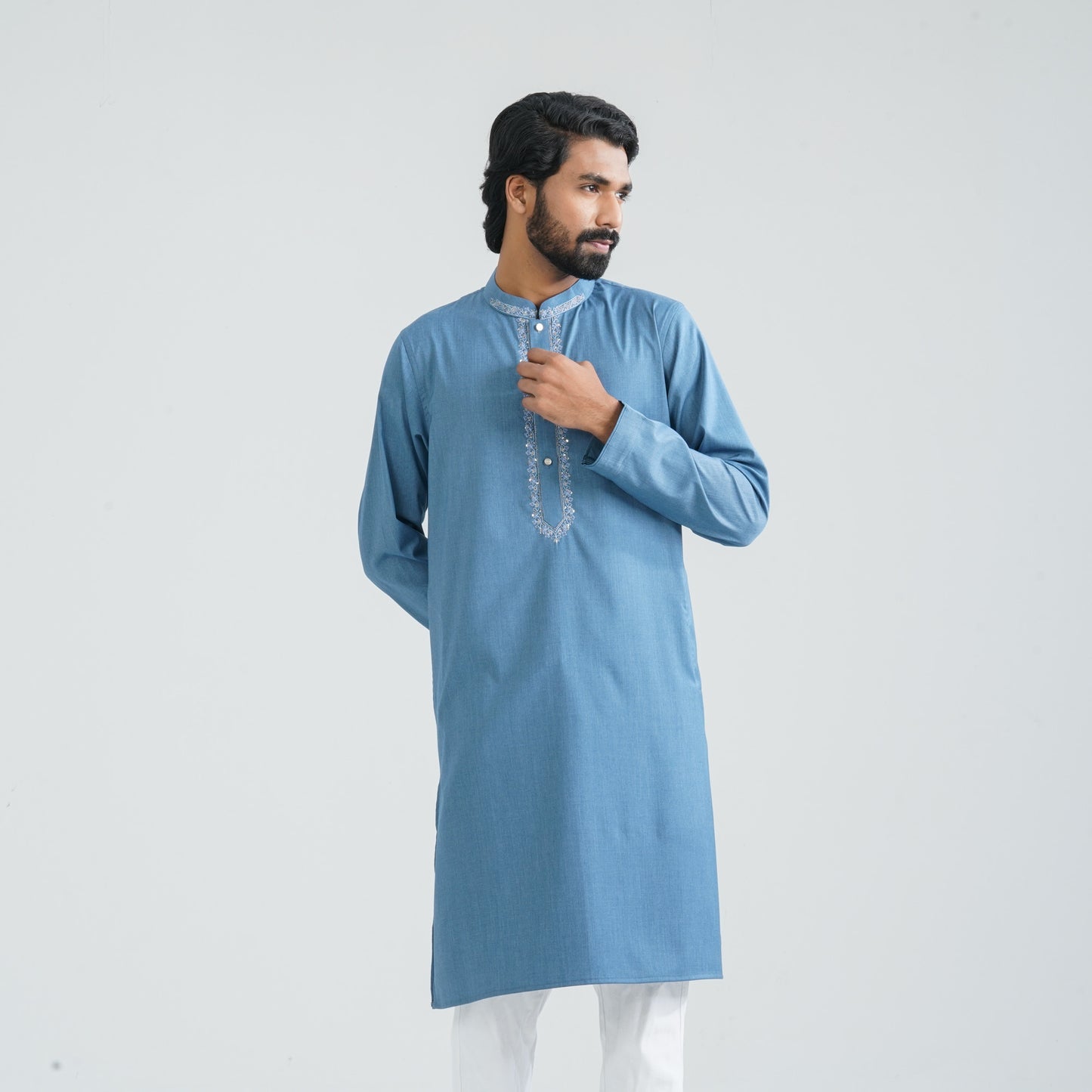 Men’s Bluish Ash Cotton Panjabi