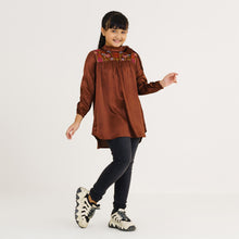 Load image into Gallery viewer, Girls Brown Embroidered Tunic
