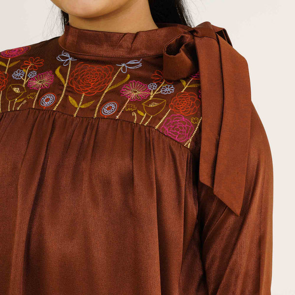 Girls Brown Embroidered Tunic