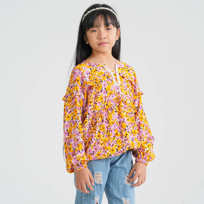 Girl's Yellow Viscose Tunic