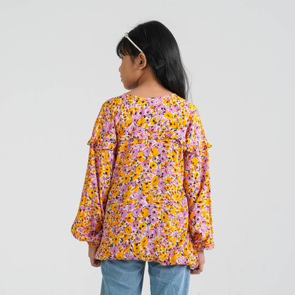 Girl's Yellow Viscose Tunic