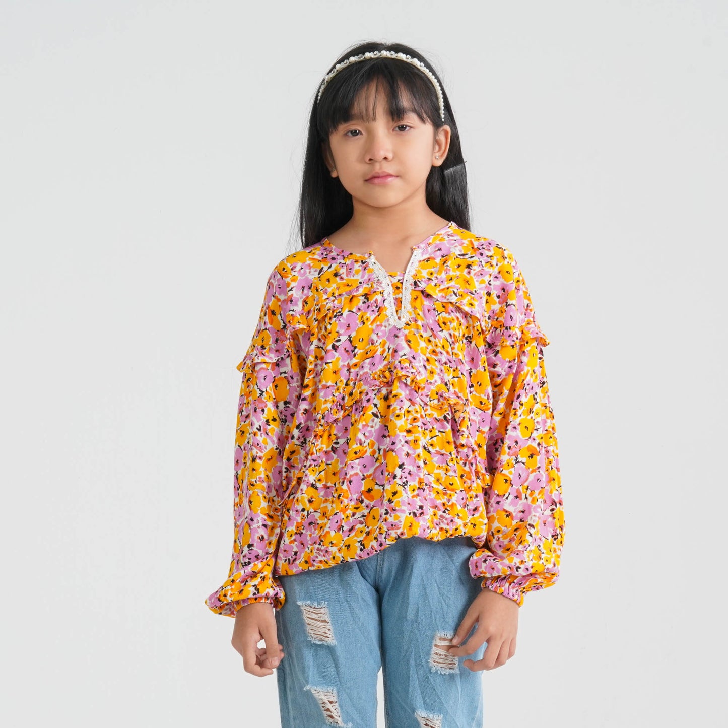 Girl's Yellow Viscose Tunic