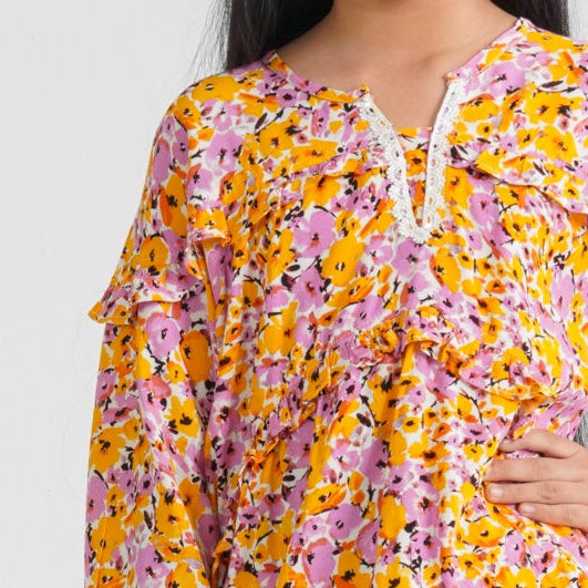 Girl's Yellow Viscose Tunic