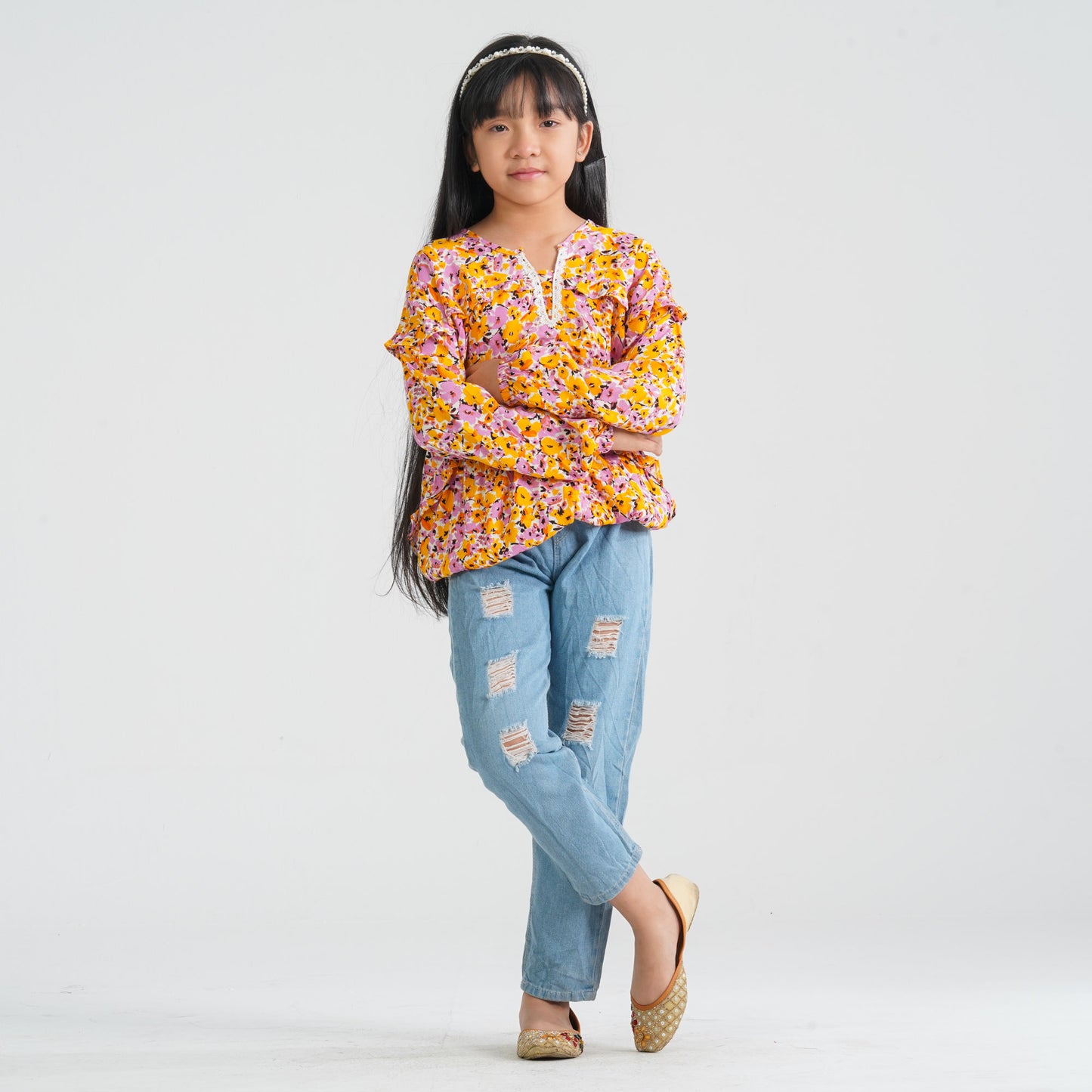 Girl's Yellow Viscose Tunic