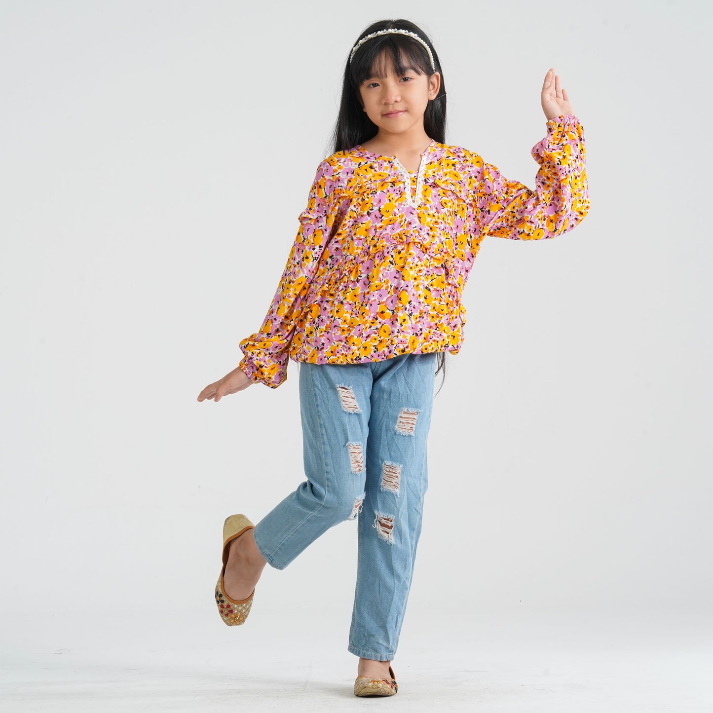 Girl's Yellow Viscose Tunic